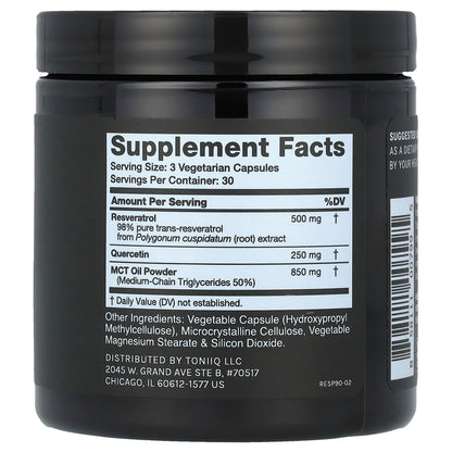 Toniiq, Resveratrol+, With Quercetin & MCT, 90 Capsules