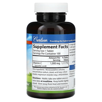 Carlson, Vitamin C, 1,000 mg, 100 Vegetarian Tablets