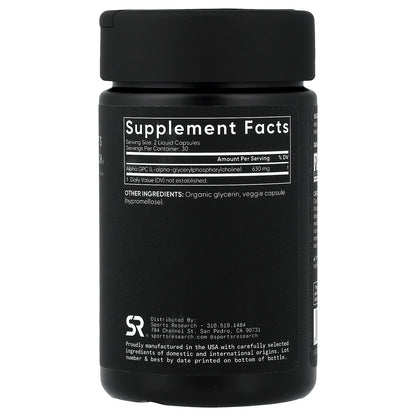 Sports Research, Alpha GPC, 60 Liquid Veggie Capsules (315 mg per Capsule)