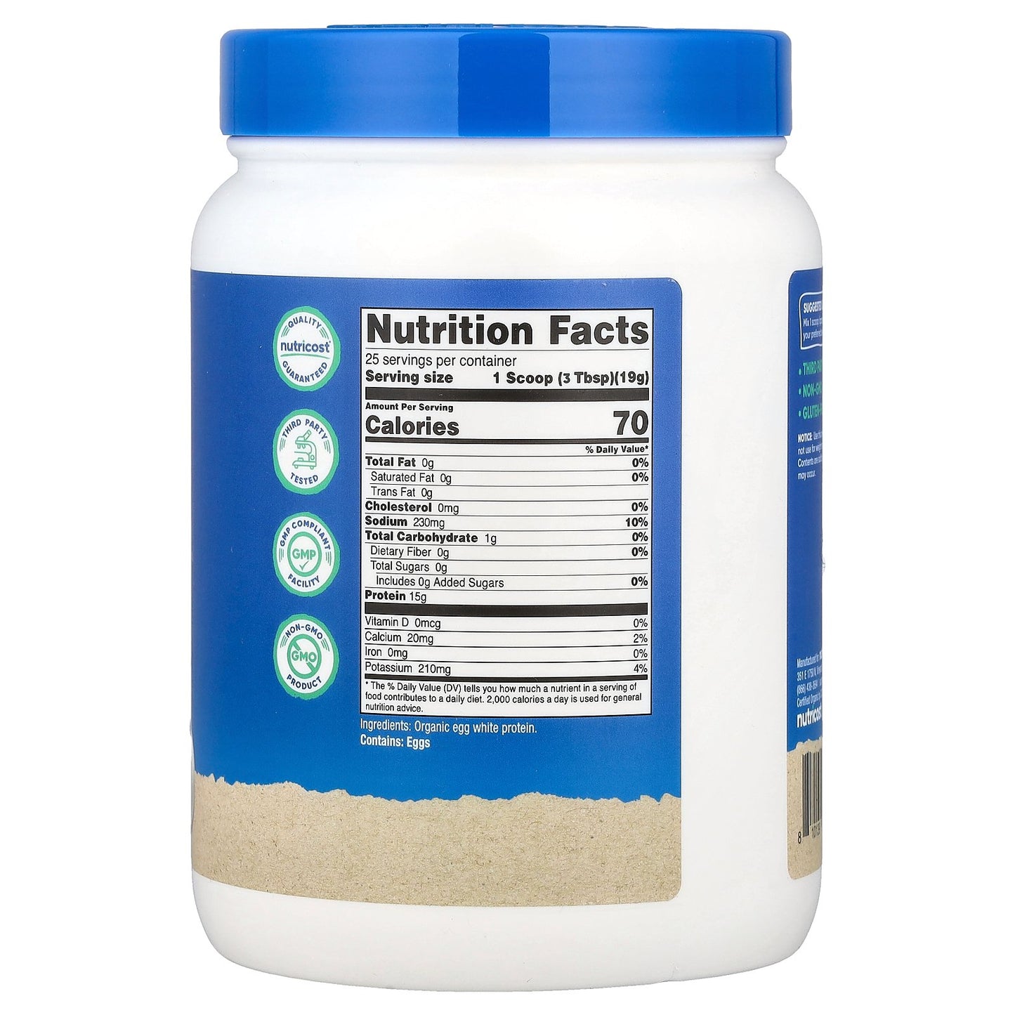 Nutricost, Organic Egg White Protein, Unflavored, 1 lb (454 g)