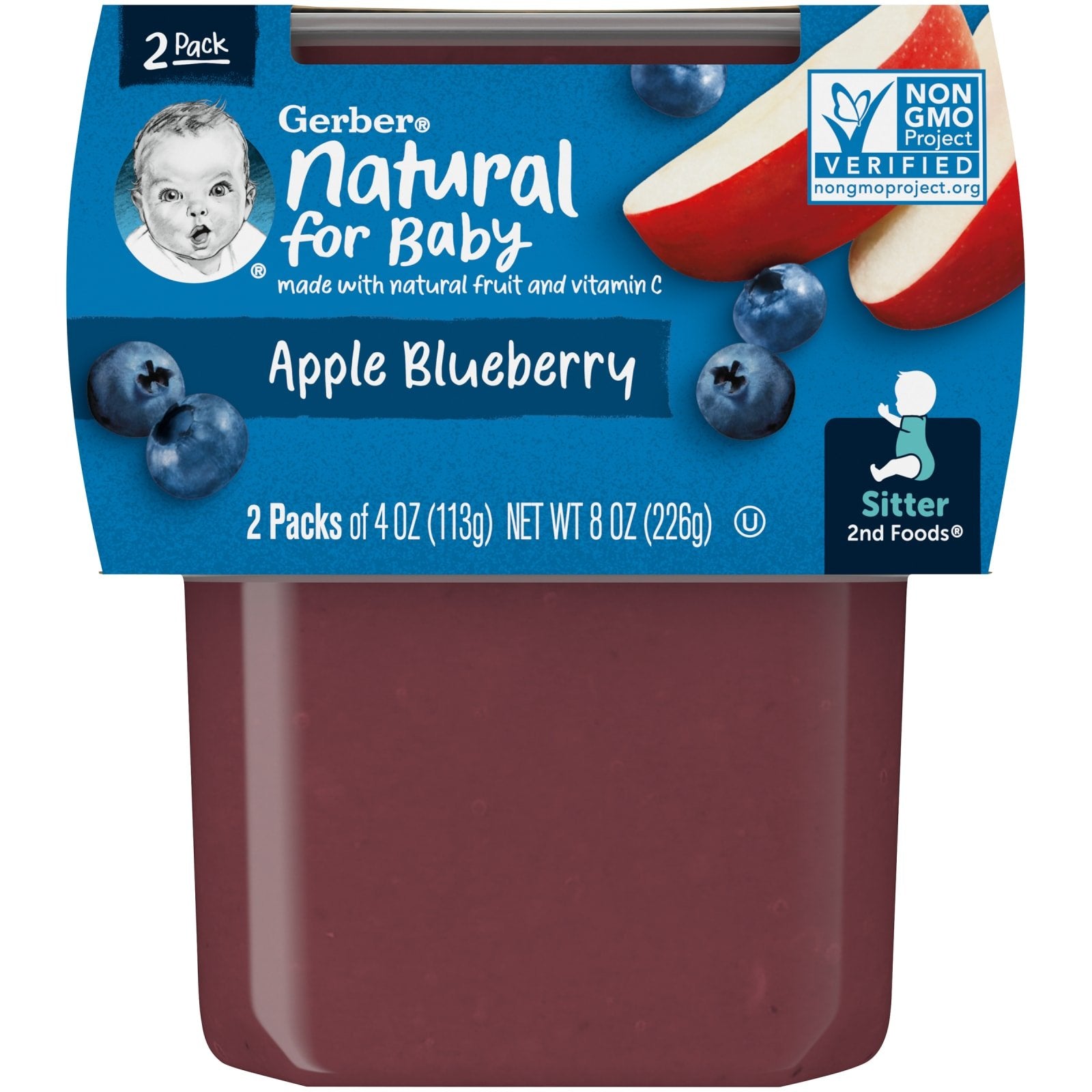 Gerber, Natural for Baby, 2nd Foods®, Apple Blueberry, 2 Pack, 4 oz (113 g) Each