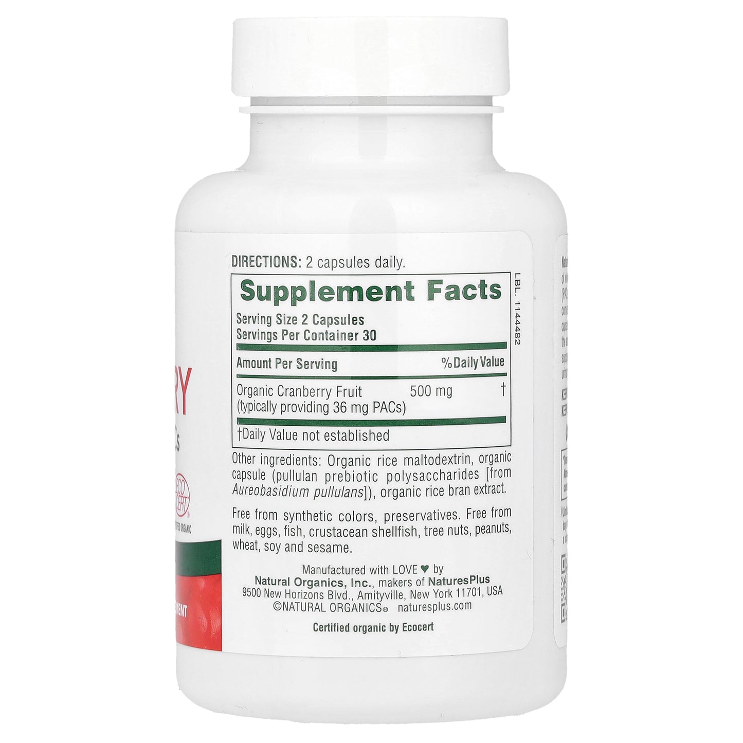 NaturesPlus, Organic Cranberry, 60 Capsules (250 mg per Capsule)