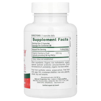 NaturesPlus, Organic Cranberry, 60 Capsules (250 mg per Capsule)
