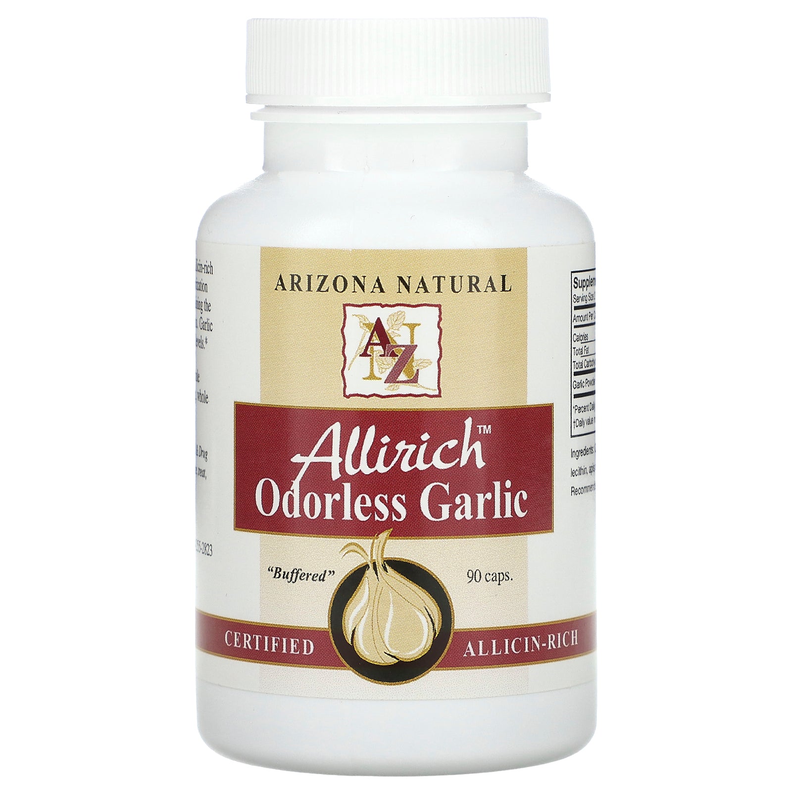 Arizona Natural, Allirich, Odorless Garlic, 90 Caps (85 mg Per Capsule)