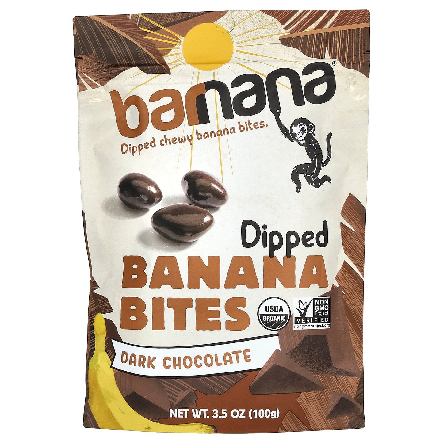 Barnana, Dipped Chewy Banana Bites, Dark Chocolate, 3.5 oz (100 g)