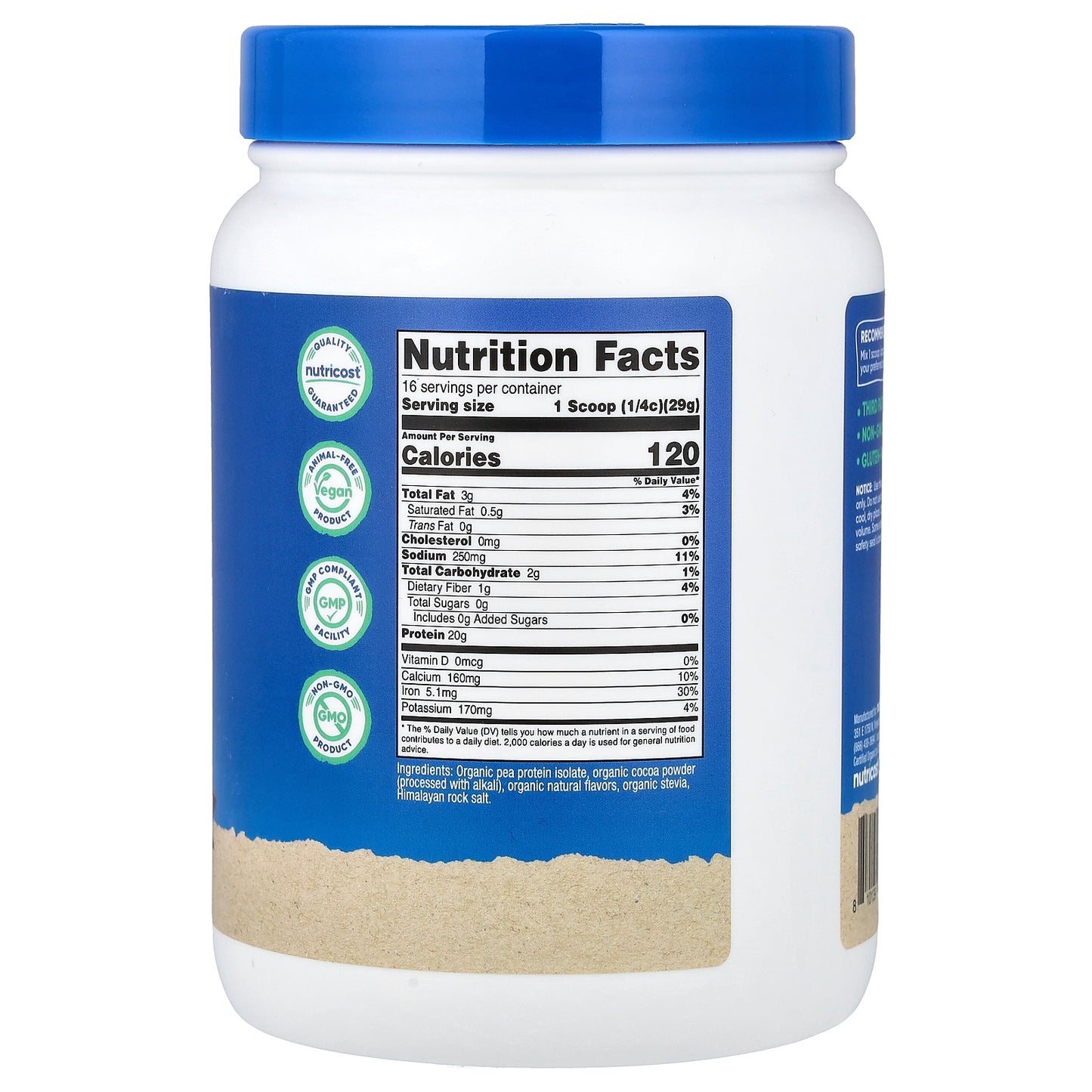 Nutricost, Organic Pea Protein, Chocolate, 1 lb (454 g)