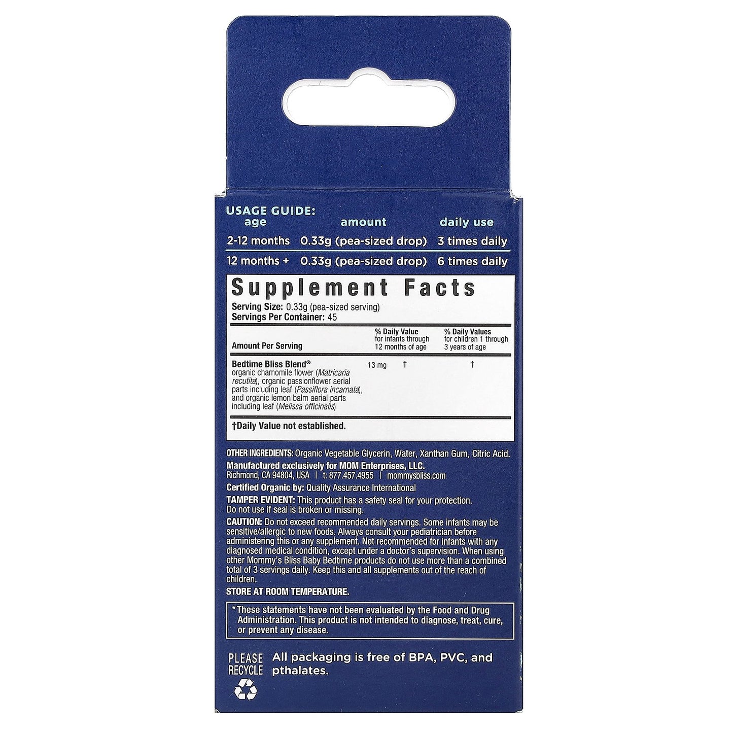 Mommy's Bliss, Organic Baby Bedtime Paci Gel, Age 2 Months+, 0.53 oz (15 g)