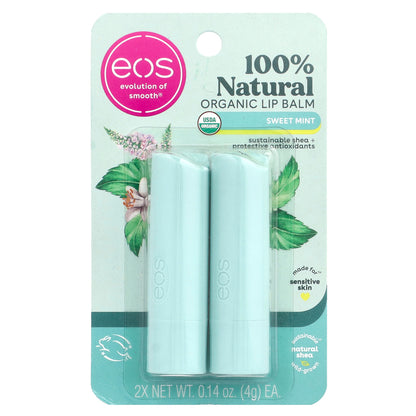 EOS, 100% Natural Organic Lip Balm, Sweet Mint, 2 Pack, 0.14 oz (4 g) Each