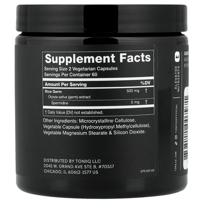 Toniiq, Spermidine, 120 Capsules, (2.5 mg per Capsule)