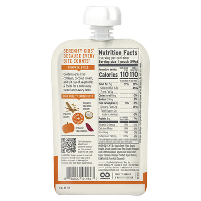 Serenity Kids, Dairy-Free Smoothie + Collagen, All Ages 6+ Months, Pumpkin Spice, 3.5 oz (99 g)
