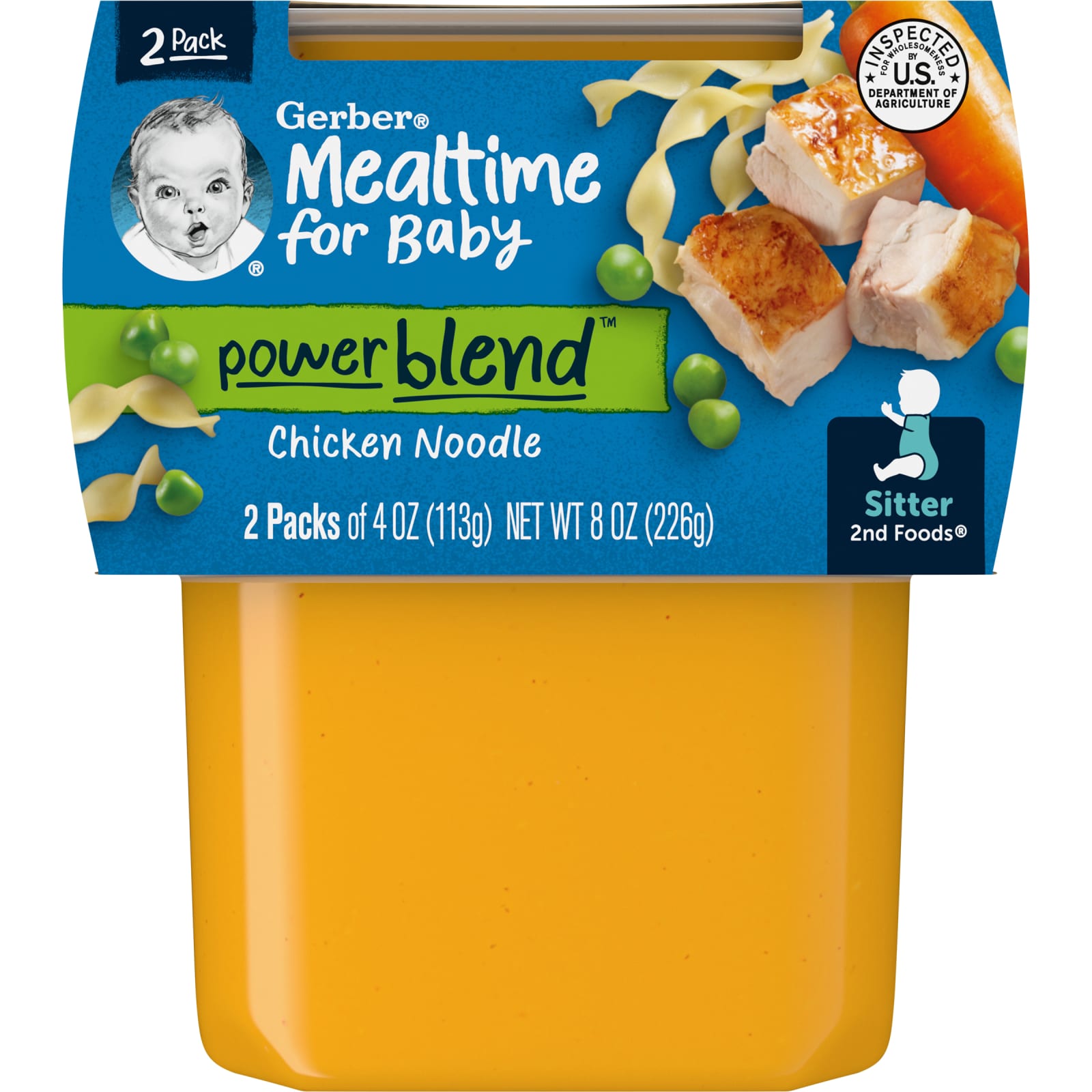 Gerber, Mealtime for Baby, Power Blend, 2nd Foods, Chicken Noodle, 2 Pack, 4 oz (113 g) Each