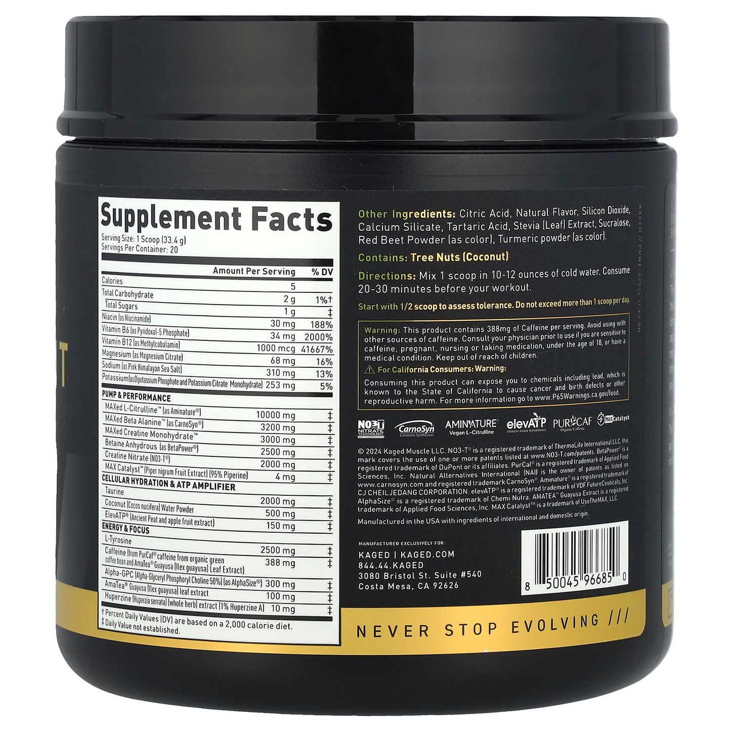 Kaged, Elite Series, Pre-Workout, Strawberry Lemonade, 1.47 lb (668 g)