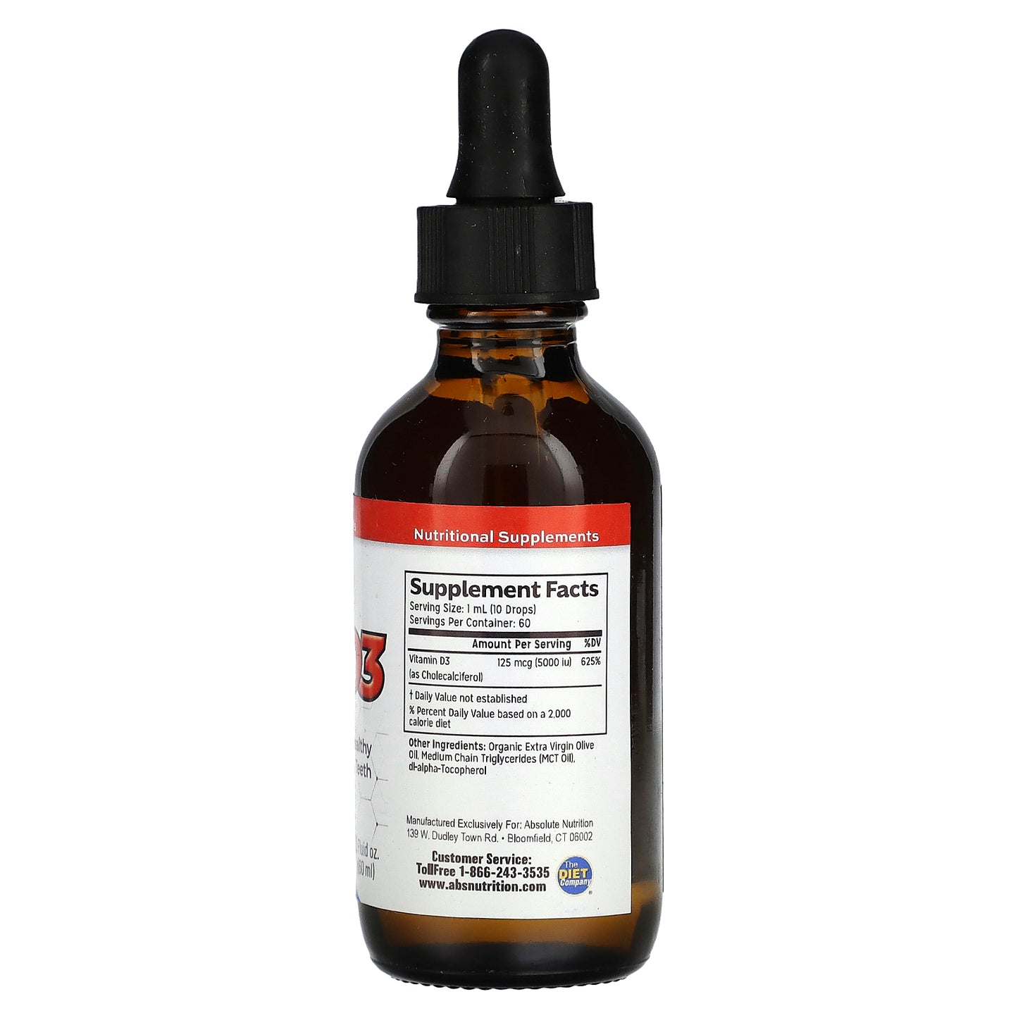 Absolute Nutrition, Vitamin D3 Drops, 5,000 IU, 2 fl oz (60 ml)