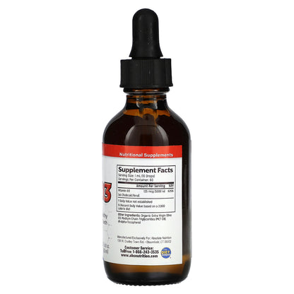 Absolute Nutrition, Vitamin D3 Drops, 5,000 IU, 2 fl oz (60 ml)