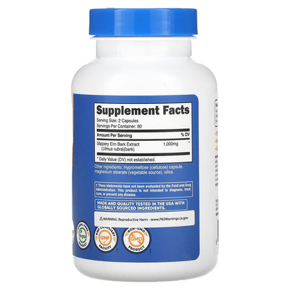 Nutricost, Slippery Elm Bark, 120 Capsules (500 mg per Capsule)
