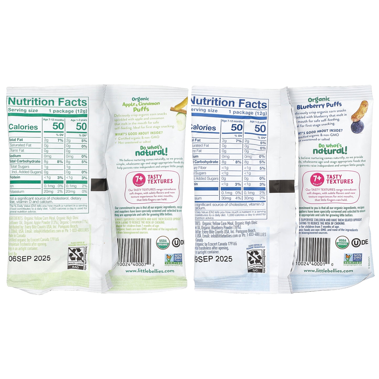 Little Bellies, Organic Puffs Variety Pack, 7+ Months, 18 Packs, 0.42 oz (12 g) Each