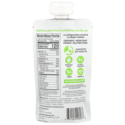 Noka, Superfood Smoothie + Prebiotic Fiber, Strawberry Pineapple, 4.22 oz (120 g)
