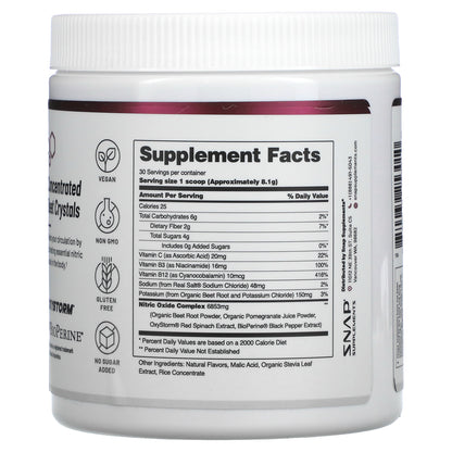 Snap Supplements, Nitric Oxide, Organic Beets, Original Berry, 8.8 oz (250 g)