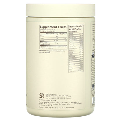 Sports Research, Organic Collagen Peptides, Unflavored, 10.58 oz (300 g)