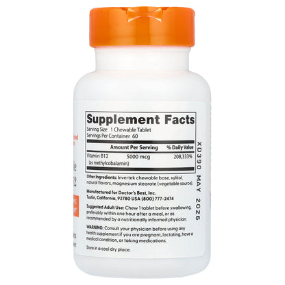 Doctor's Best, Chewable Fully Active B12, Mixed Berries , 5,000 mcg, 60 Tablets