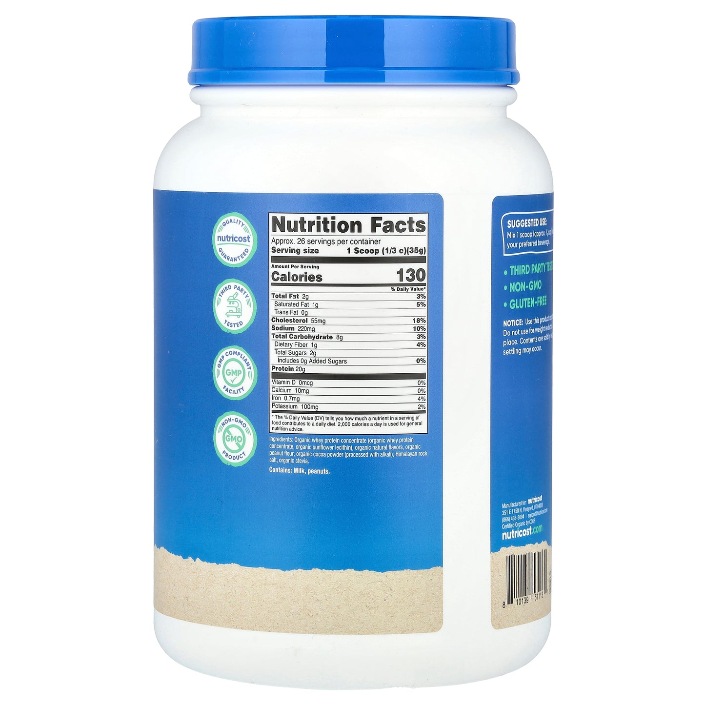 Nutricost, Organic Whey Protein, Chocolate PB, 2 lb (907 g)