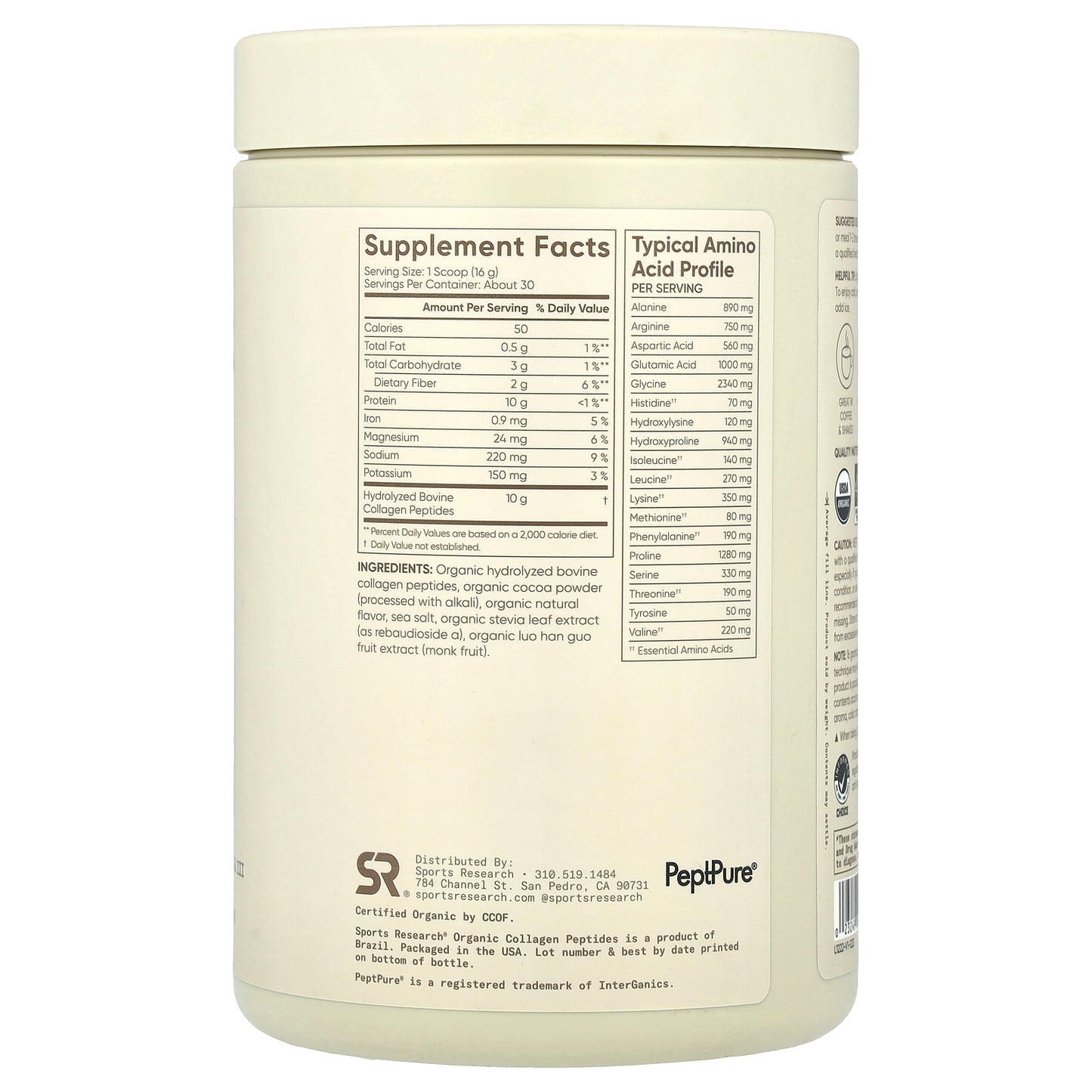 Sports Research, Organic Collagen Peptides, Dark Chocolate, 16.93 oz (480 g)