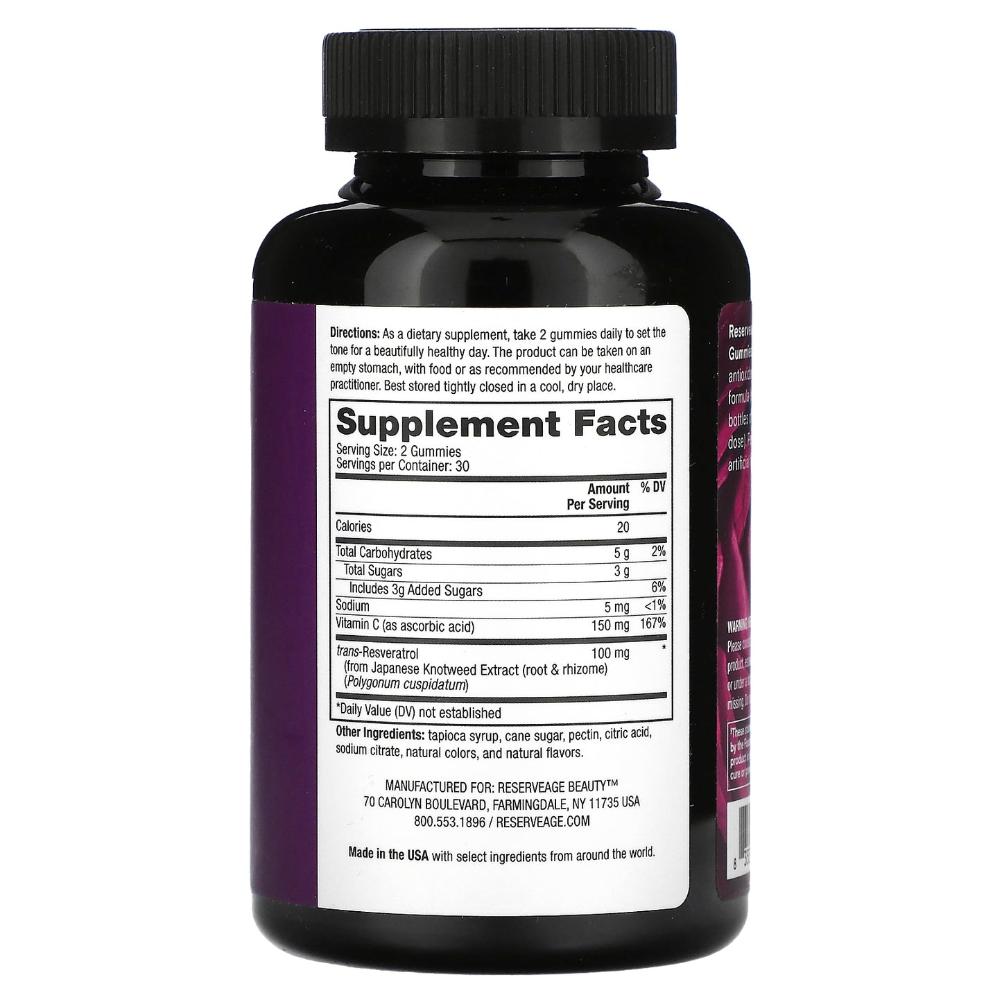 Reserveage Beauty, Resveratrol Gummies, Grape Flavored, 100 mg, 60 Gummies (50 mg per Gummy)