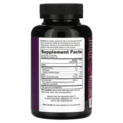 Reserveage Beauty, Resveratrol Gummies, Grape Flavored, 100 mg, 60 Gummies (50 mg per Gummy)