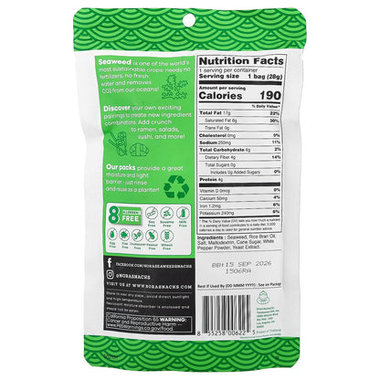 Nora Snacks, Seaweed Snacks, Crispy Original, 1 oz (28 g)