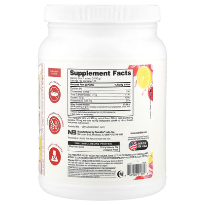NutraBio, Clear Protein Powder, Whey Protein Isolate, Strawberry Lemonade, 1.2 lb (518 g)