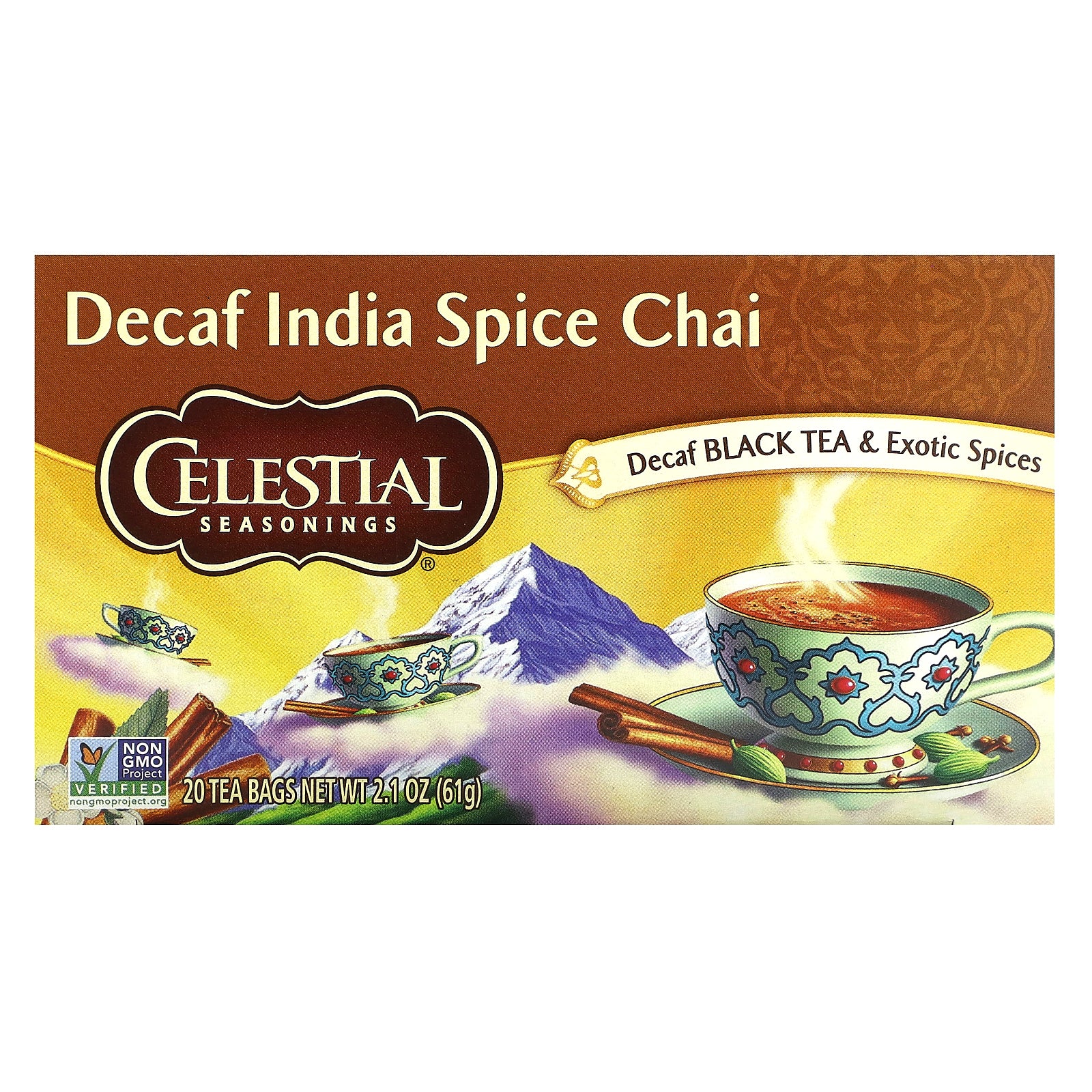 Celestial Seasonings, Black Tea & Exotic Spices, India Spice Chai, Decaf, 20 Tea Bags, 2.1 oz (61 g)