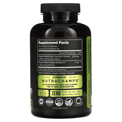 NutraChamps, Maca, 2,100 mg, 180 Organic Capsules (700 mg per Capsule)