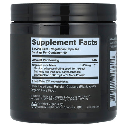 Toniiq, Lion's Mane, 120 Capsules (600 mg per Capsule)