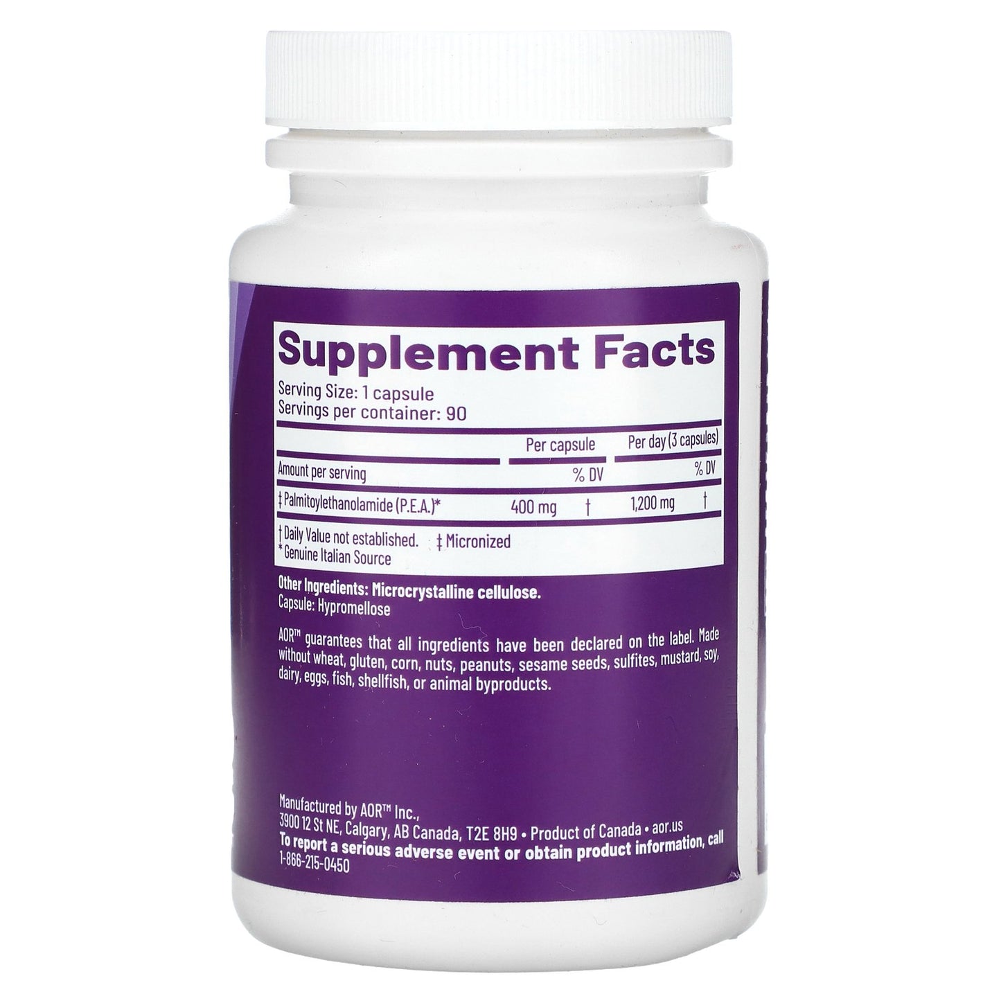 Advanced Orthomolecular Research AOR, P.E.A.k Endocannabinoid Support, Advanced, 400 mg , 90 Capsules