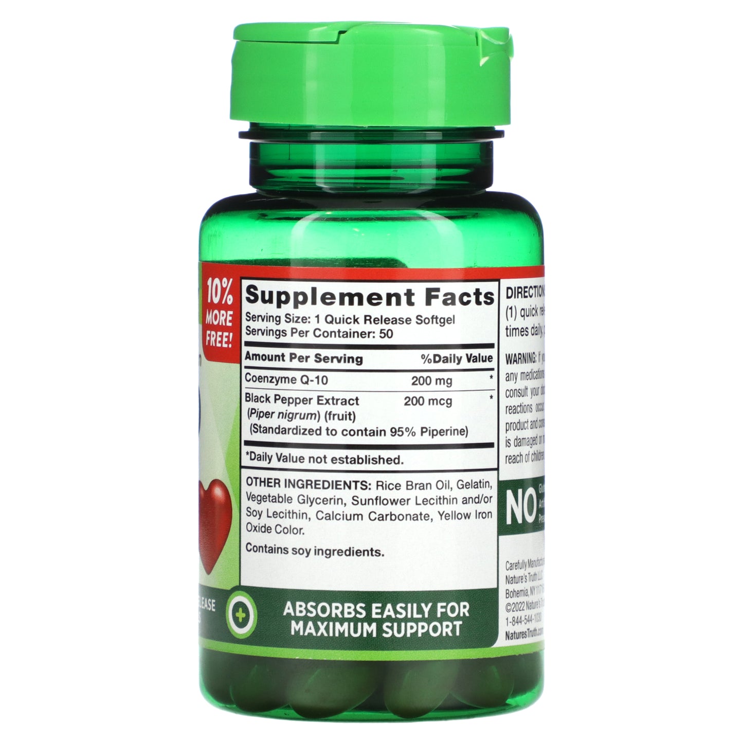 Nature's Truth, CoQ-10, Enhanced Absorption, 200 mg, 50 Quick Release Softgels