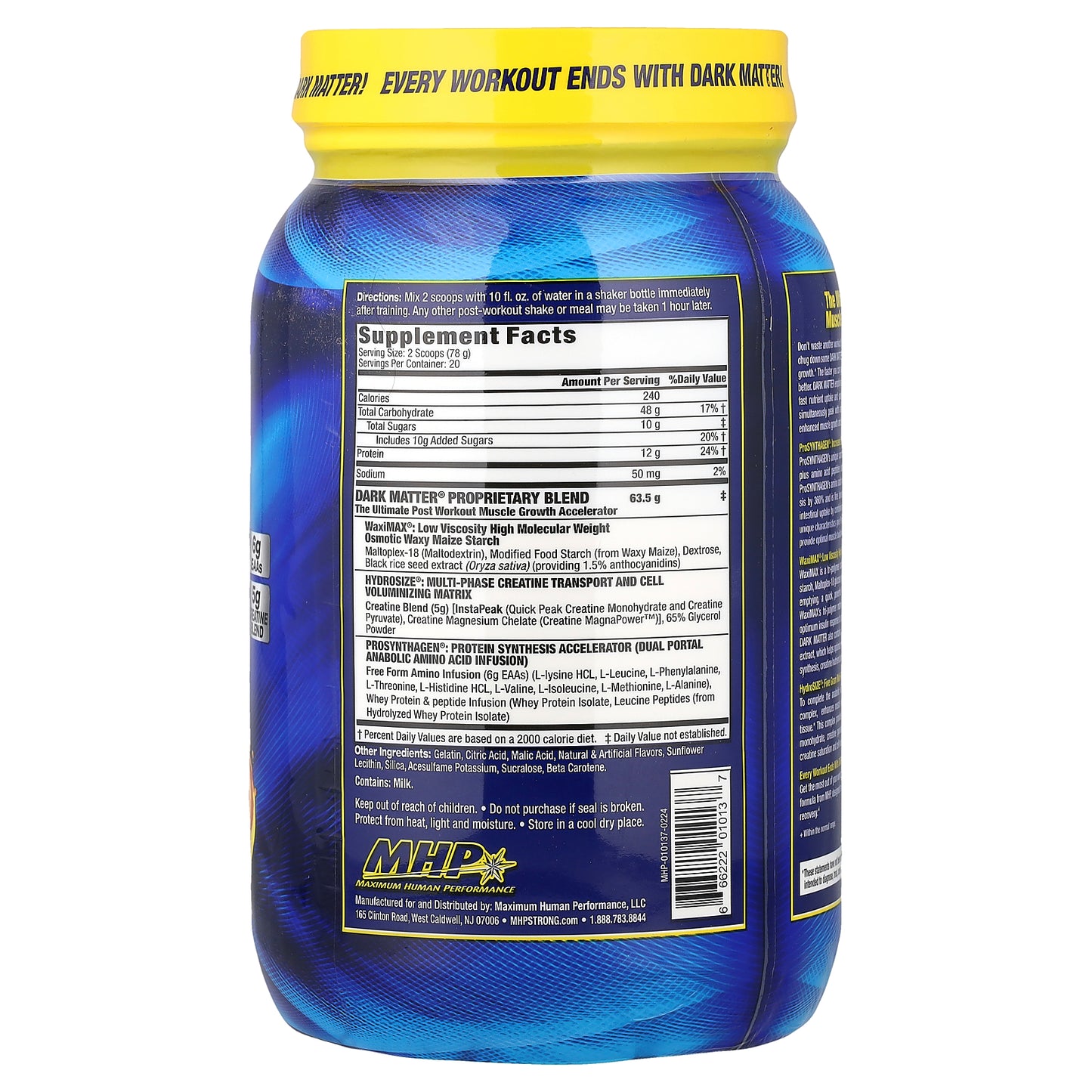 MHP, DARK MATTER®, Post Workout Muscle Growth Accelerator, Orange Crush, 3.44 lbs (1,560 g)