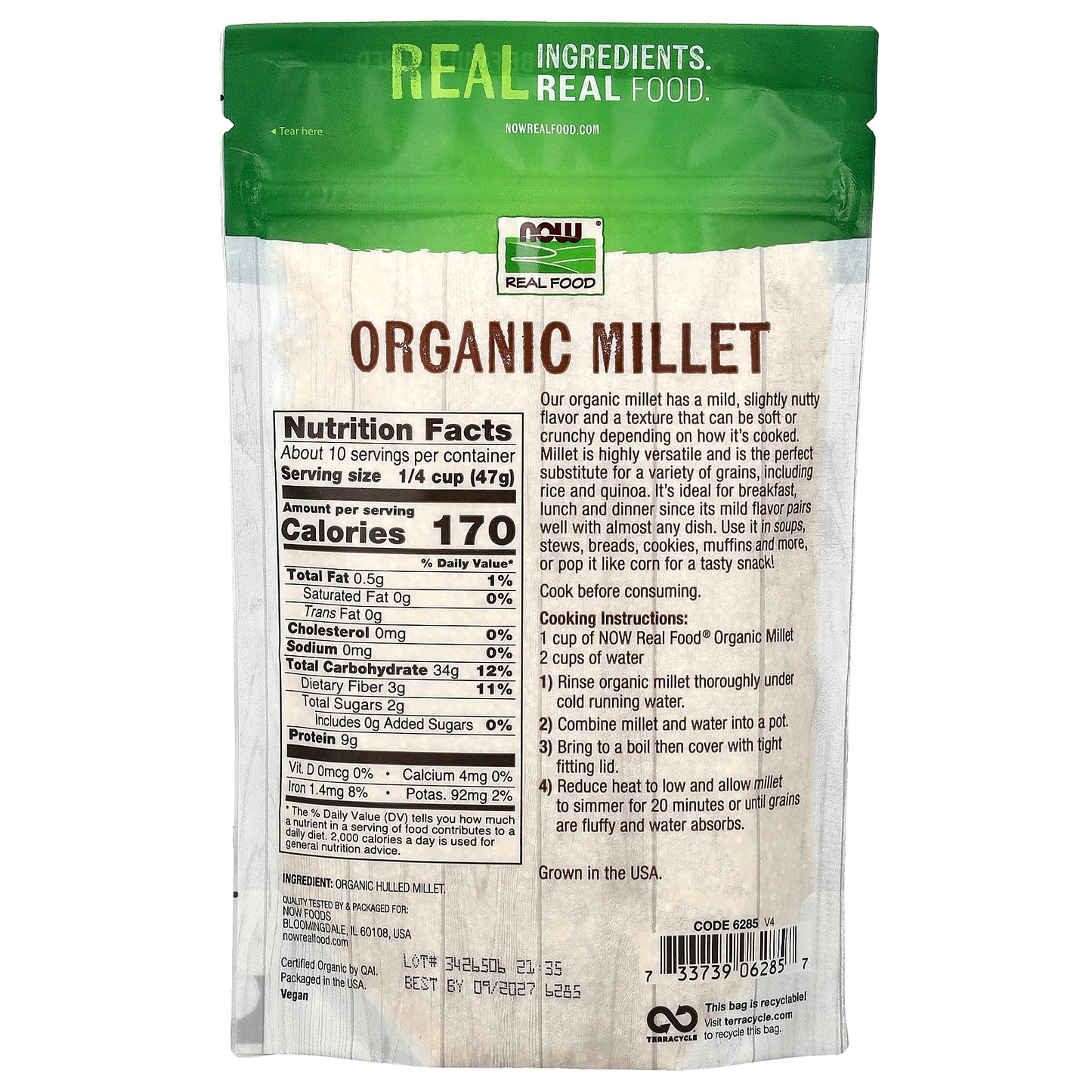 NOW Foods, Organic Millet Whole Grain, Hulled, 16 oz (454 g)
