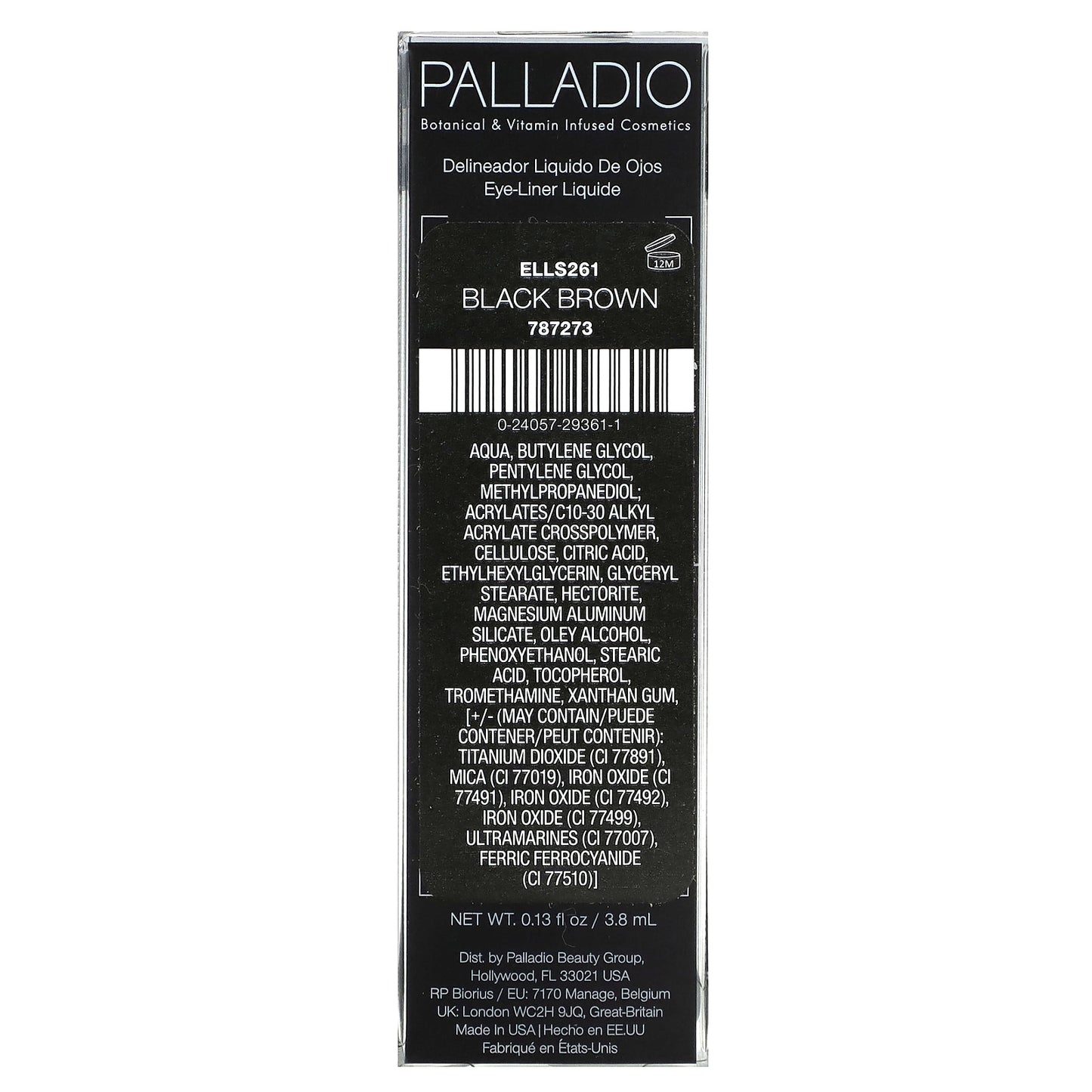 Palladio, Liquid Eyeliner, Black Brown ELLS261, 0.13 fl oz (3.8 ml)