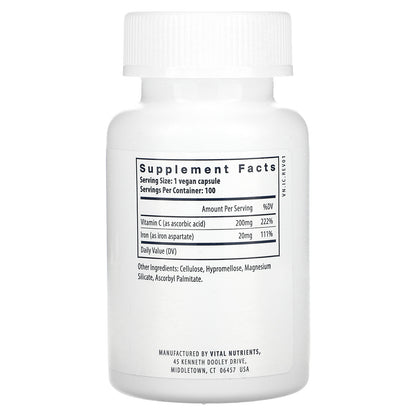 Vital Nutrients, Iron Plus C, 100 Vegan Capsules