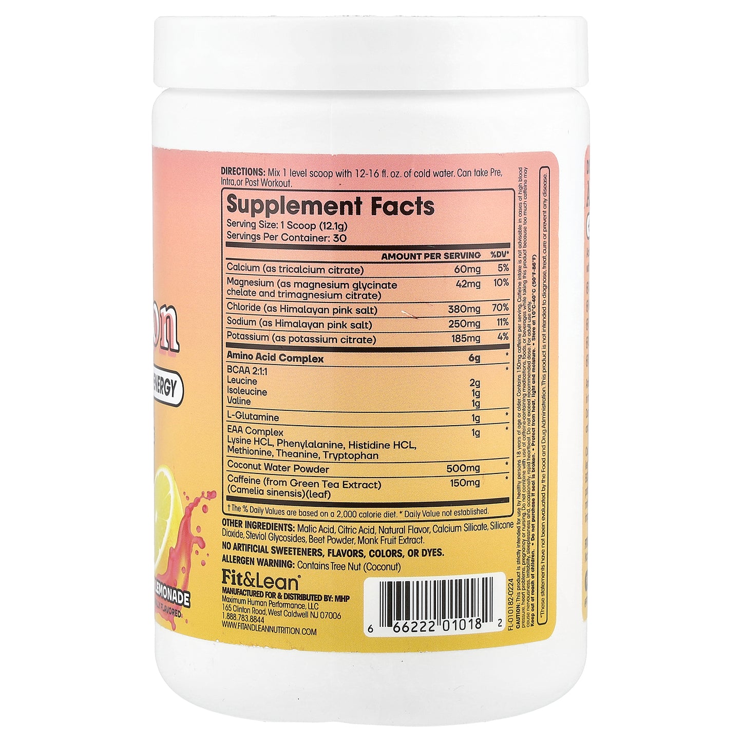 Fit & Lean, Amino Hydration + Energy, Pink Lemonade, 12.8 oz (363 g)