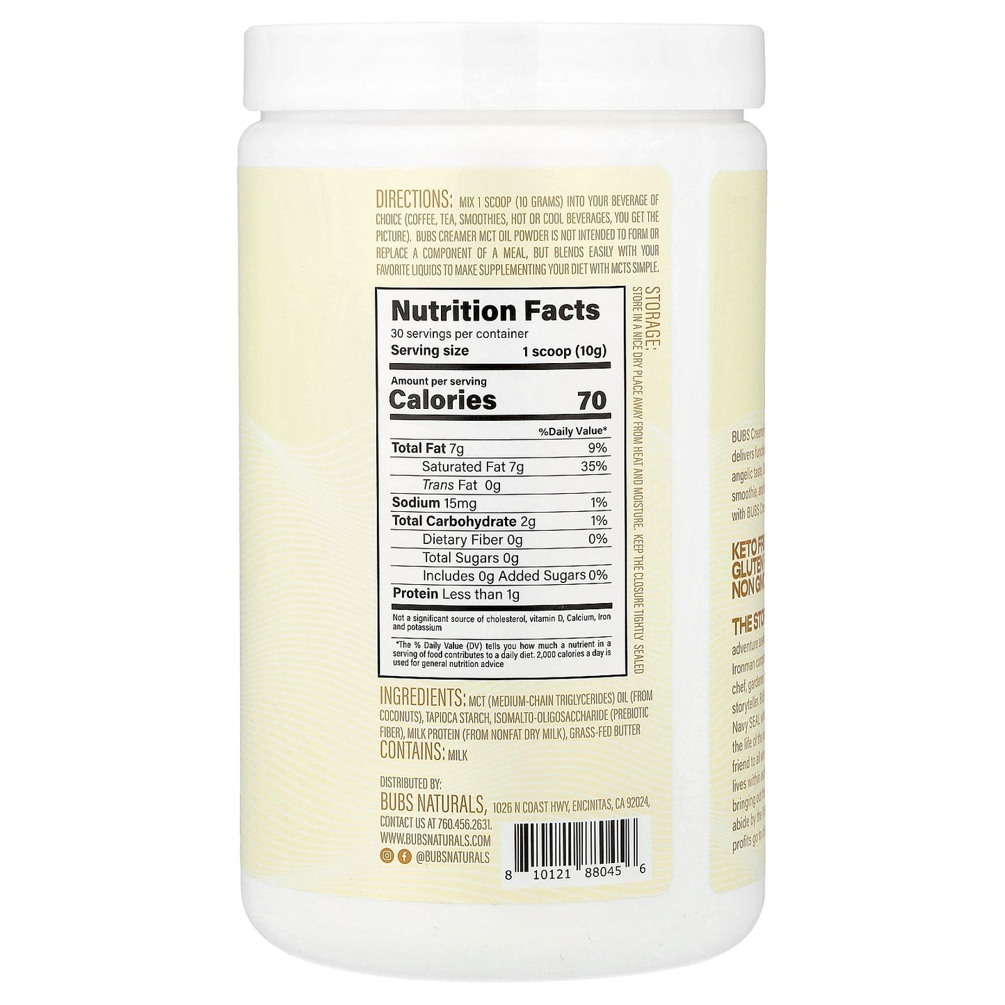 BUBS Naturals, Bubs Creamer, MCT Oil Powder With Grass Fed Butter, Original, 10.6 oz (300 g)