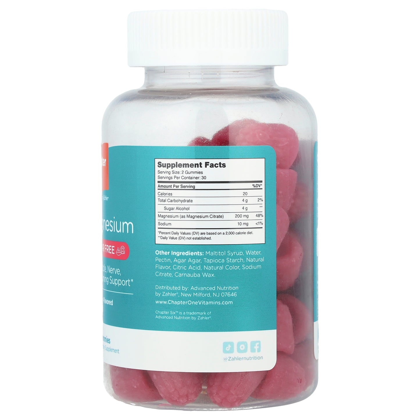 Chapter Six, Magnesium Gummies, Sugar Free, Raspberry, 200 mg, 60 Gummies (100 mg per Gummy)