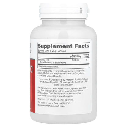 Protocol for Life Balance, Berberine HCl, 500 mg, 90 Veg Capsules
