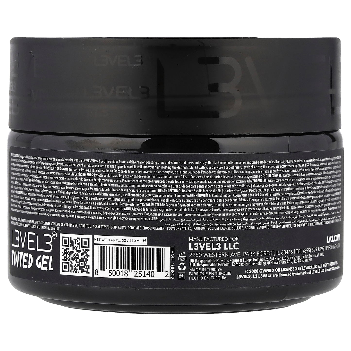 Level 3, Tinted Gel, Black , 8.45 fl oz (250 ml)
