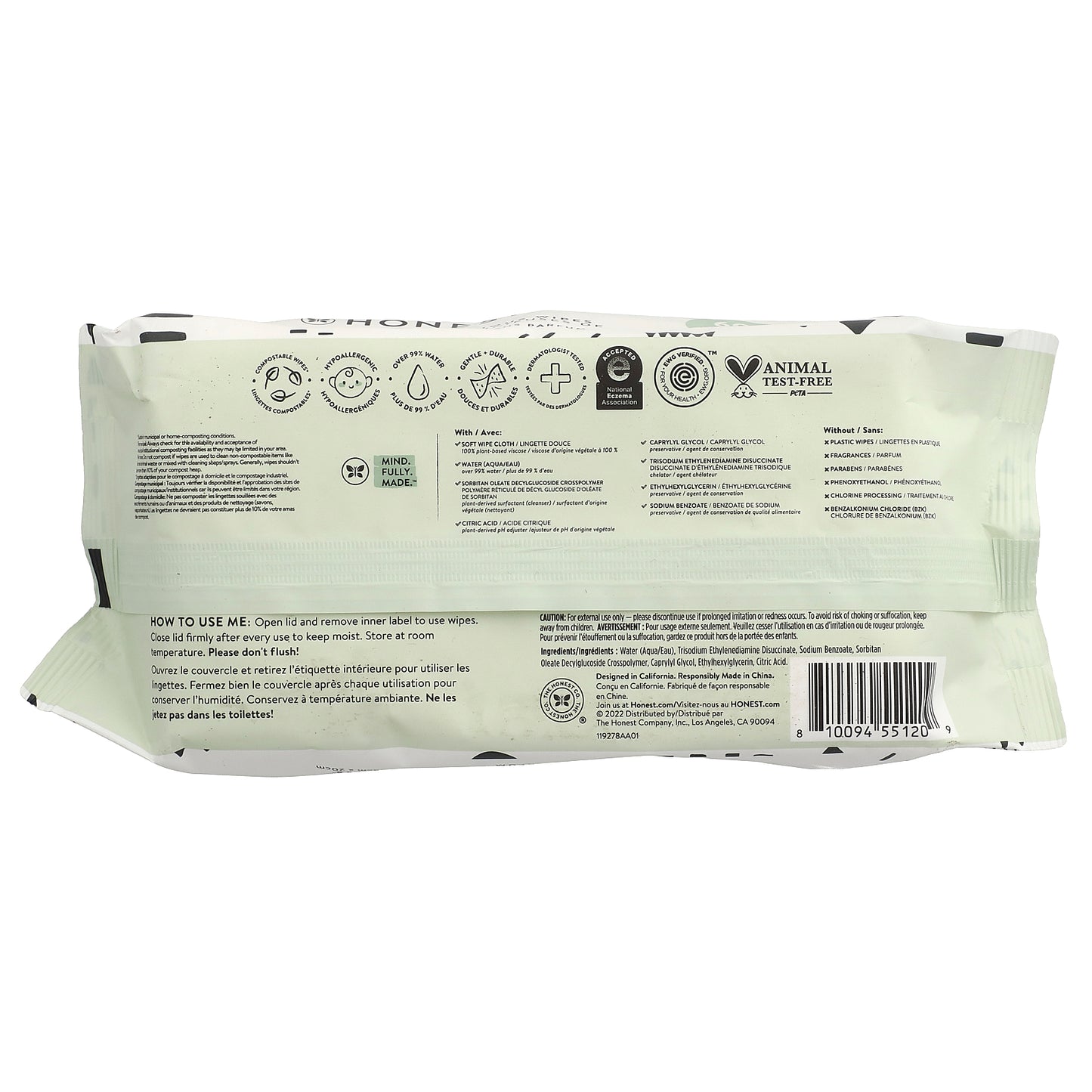 The Honest Company, Sensitive™ Clean Conscious Wipes, Fragrance Free, 60 Wipes