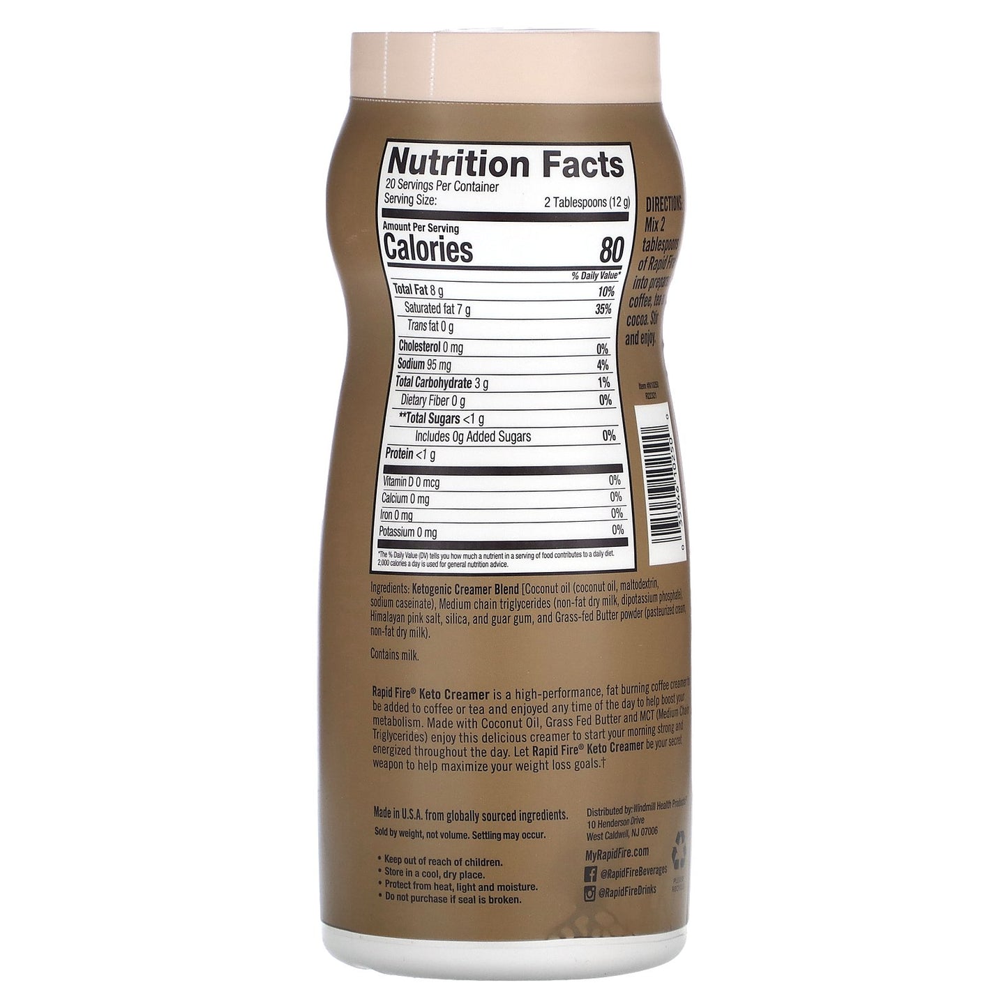 RAPIDFIRE, Keto Creamer, Original, Caffeine Free , 8.5 oz (240 g)