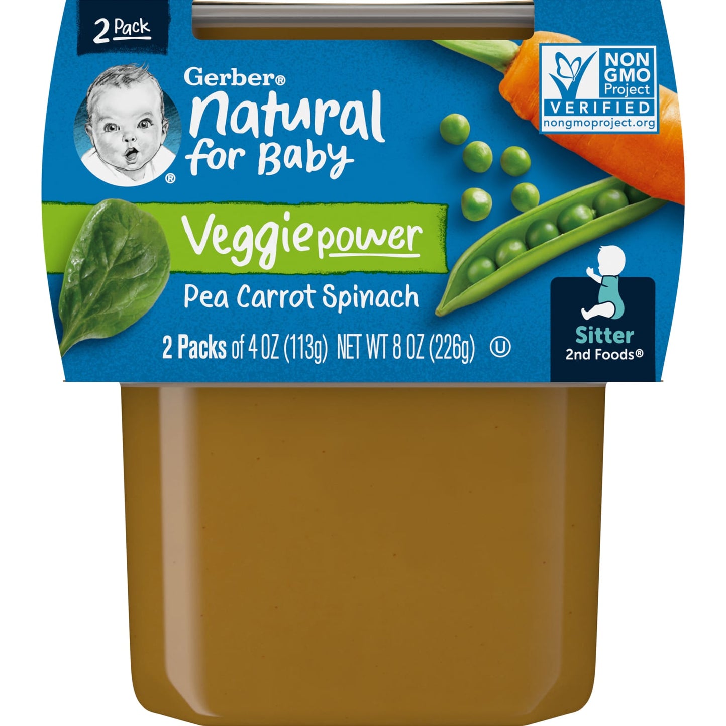 Gerber, Natural for Baby, Veggie Power, 2nd Foods®, Pea Carrot Spinach, 2 Pack, 4 oz (113 g) Each