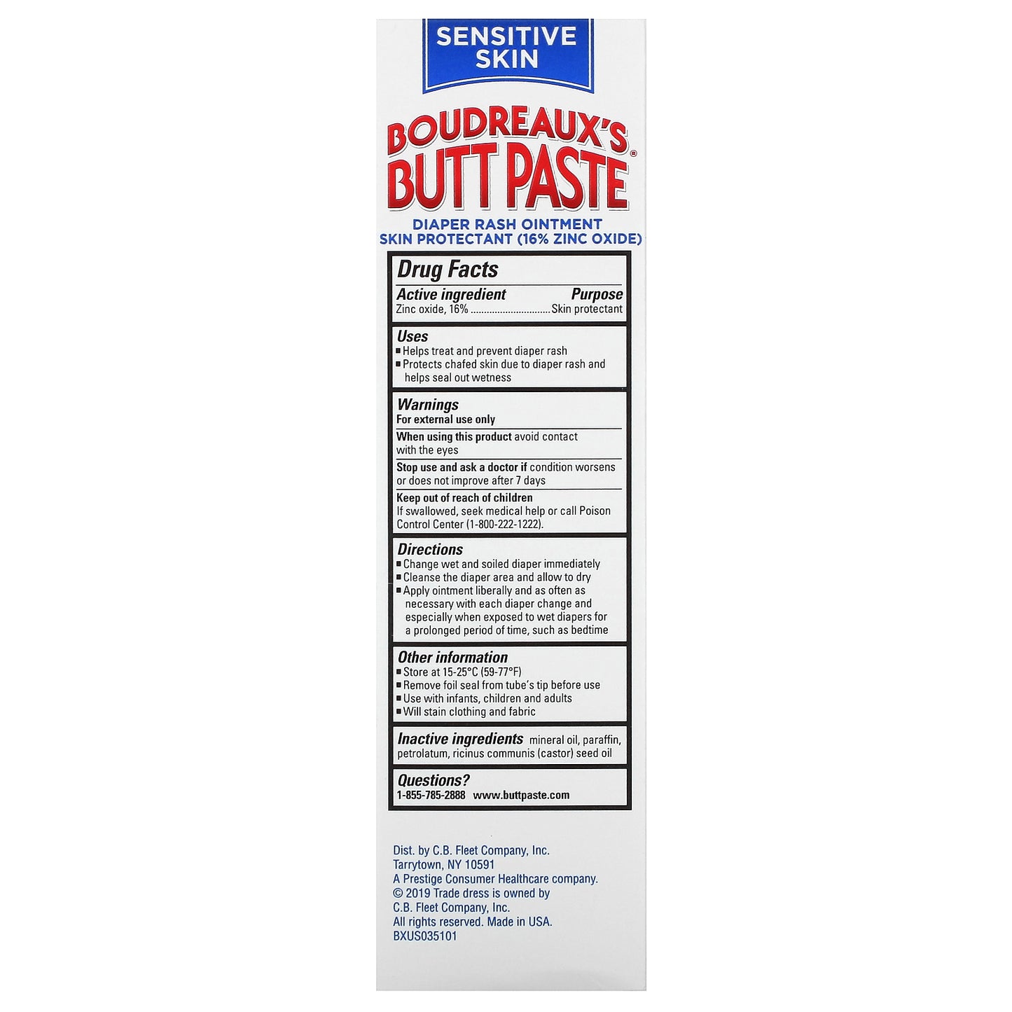 Boudreaux's Butt Paste, Diaper Rash Ointment, Sensitive Skin, 4 oz (113 g)