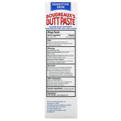 Boudreaux's Butt Paste, Diaper Rash Ointment, Sensitive Skin, 4 oz (113 g)