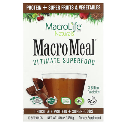 Macrolife Naturals, MacroMeal, Ultimate Superfood, Chocolate, 10 Packets, 1.6 oz (45 g) Each